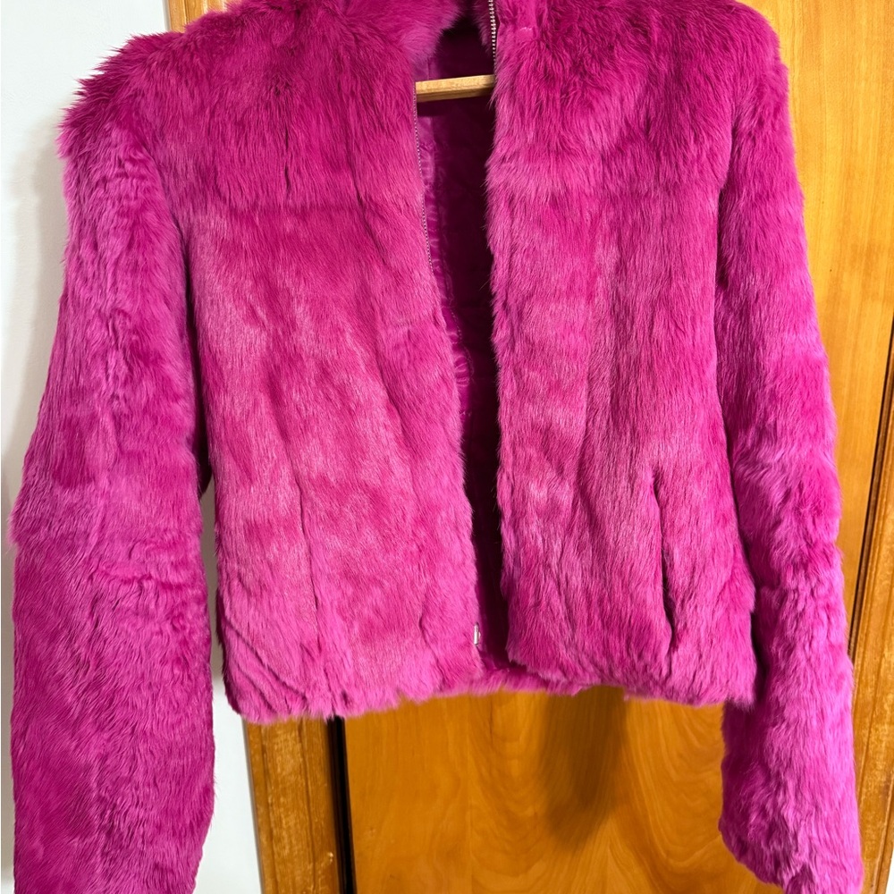 Wilson’s hot pink rabbit fur coat jacket